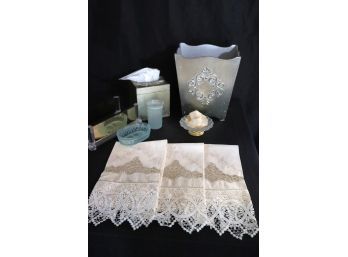 .Collection Of Stylish Bathroom Accessories Includes Hand Stitched Embroidery Guest Towels & More
