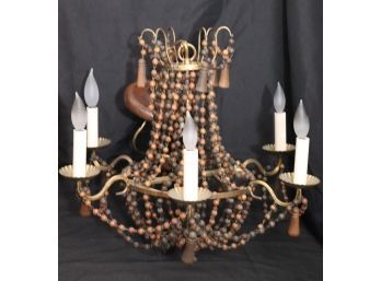 Vintage Beaded Chandelier In A Gilded/Brass Tone Finish With 6 Arms Approx 22-Inch X 16 Inch