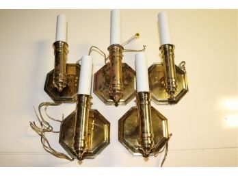 Set Of 5 Heavy Brass Wall Sconces, Approx 5 Inches X 9 Inches
