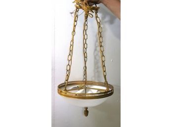 Vintage/Antique Light Pendant - Approx 11.5 Diameter X 20 Tall With Brass Detail 3 Chains That That Hang