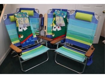 4 Folding Beach Chairs With Cup Holders & Storage For Your Goodies, Includes Texas Holdem Beach Towel Set