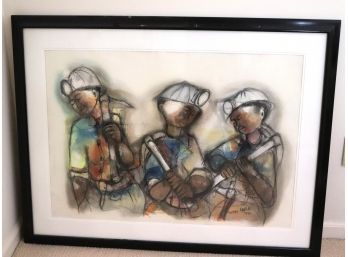 South African  Godfrey Ndhba 84 Signed Print/Pastel Approx 43 Inches X 33 Inches In The Frame
