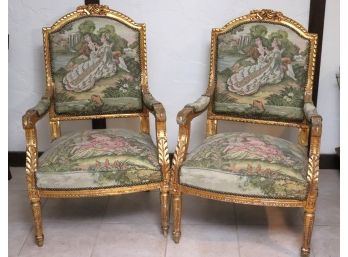 Louis The 16th Style Armchairs With Tapestry Fabric