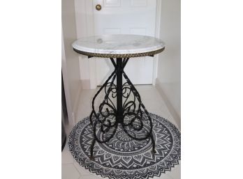 Vintage Ornate Wrought Iron Bistro Table With A Beautiful Marble Stone Top & Trim Along The Sides, Fabulous Pi