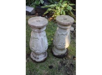 2 Cement Garden Pedestals With Fleur De Lis Emblem On The Sides, Approx 9 Inches X 23 Inches