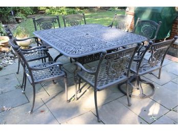 Large Heavy Cast Aluminum Patio Set Includes 2 Swivel Chairs & 6 Arm Chairs - May Need A Little Refinishin
