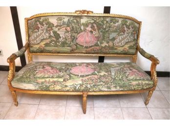 French Louis 16th Style Settee With Tapestry Upholstery