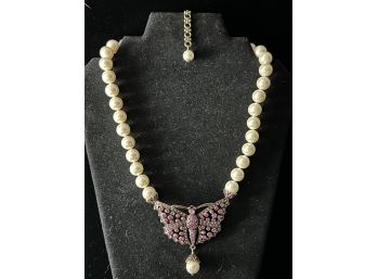 Heidi Daus Necklace Simulated Pears With Blingy Butterfly In Pink Crystal 16'