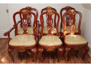 Set Of 6 Ornately Design Dining Chairs With Shell Motif.