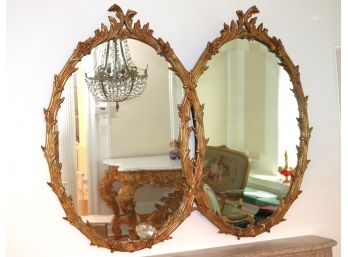 Highly Carved Vintage Gilt Wood Double Mirror With Carved Floret Detailing Approx 58 Inches X 46 Inches