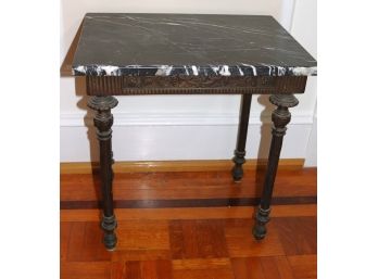 Heavy Antique Wrought Iron Table With Marble Top.