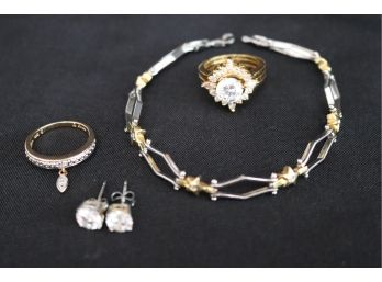 Stylish Sterling Bracelet With Star Accents, Sterling Silver Blingy Ring & More As Pictured Includes Earrings