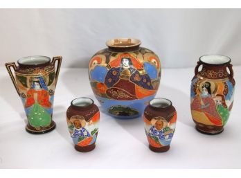 Set Of Vintage Japanese Satsuma Miniatures With Hand Painted Scenery