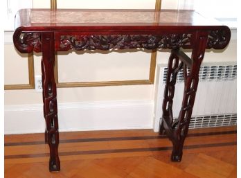 Vintage Carved Wood Asian Style Altar Table With A Pretty Marble Stone Top Insert! Really Ornate Piece In