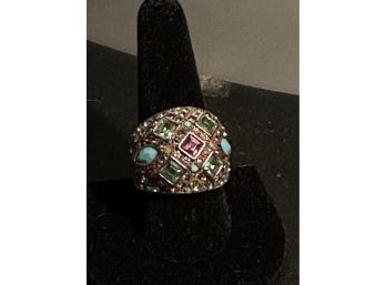 Heidi Daus Goldtone Ring With Blingy Stones Size 9 3/4