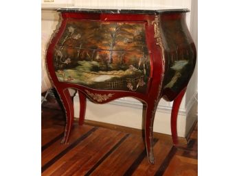 Hand Painted Bombay Chest With Hand Pained Scenery A Marble Top And Brass Ormalu