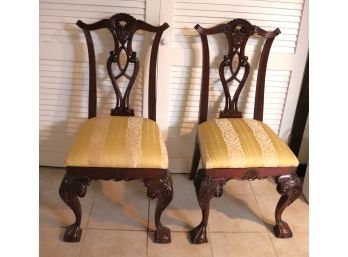 Pair Of Chippendale Side Chairs With Ball And Claw Foot.