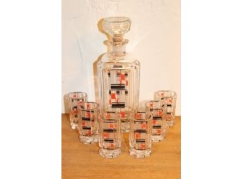 Vintage Mcm Barware Decanter With 6 Matching Cordial Glasses