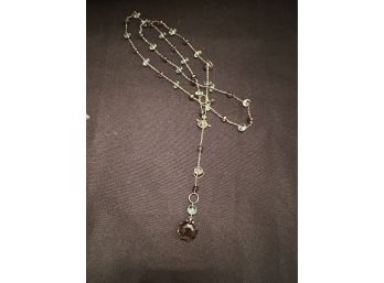 Opend Lariat Necklace - Sterling, Blue Topaz And Smoky Topaz Pendant