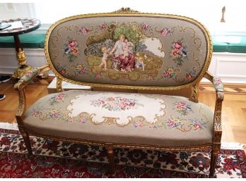 Gilt Wood With Floral Needlepoint Settee