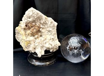 Large Crystal Geode With 6' Round Paperweight