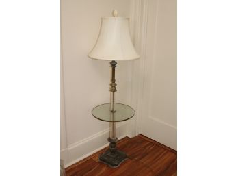 Vintage Glass Floor Lamp Side Table Combo. Tested In Working Condition
