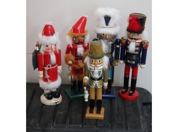 Collection Of 5 Holiday Wood Nutcracker Figures Stand Approx. 14 Inches Tall