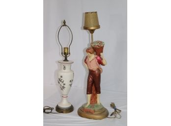 2 Vintage Lamps Include Lamp Of A Man Carrying Basket