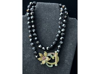Heidi Daus Signed Necklace Black Crystal With Lily Closure