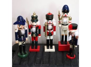 Collection Of 5 Holiday Wood Nutcracker Figures Approx. 12-16 Inches Tall