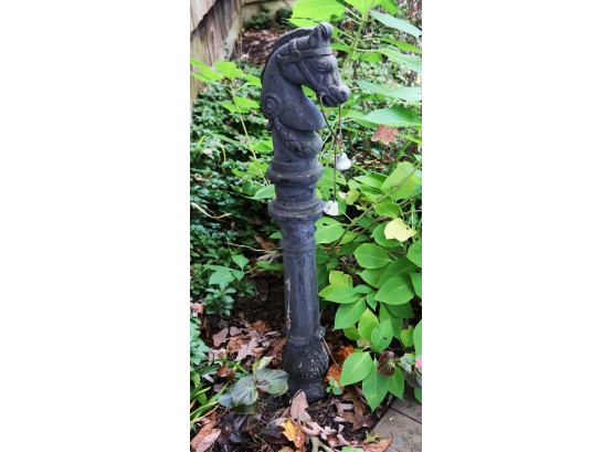 Vintage Cement Garden Post With Horse Stands 44 Inches Tall