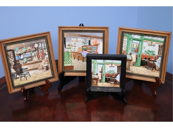 Set Of Fun Framed Miniature Store Shop Scenes In Frames