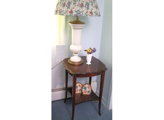 Vintage Table Lamp Converted From A Vase & Carved Wood Side Table Includes Vintage Painted Bookends & Sma