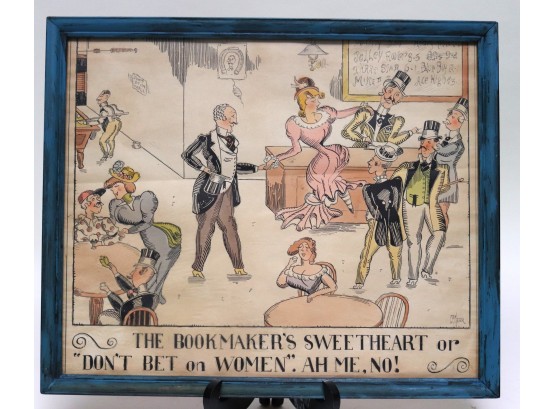 Vintage The Bookmakers Sweetheart Or Dont Bet On Women Ah Me No Print By C. P Meier In A Blue Painted