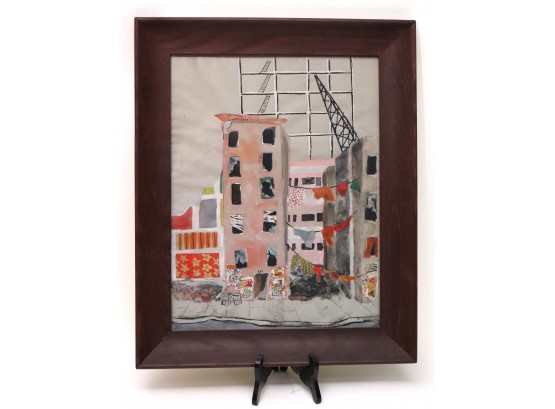 Unique Vintage Urban Scene Watercolor In A Quality Wood Frame