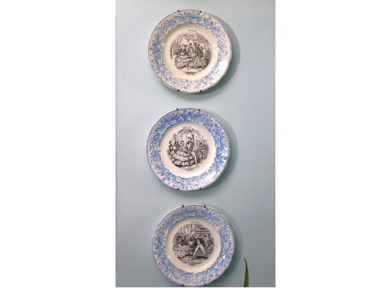 Set Of 3 Hautin & Boulenger Wall Plates With A Crackle/Crazing Finish With Wall Hangers