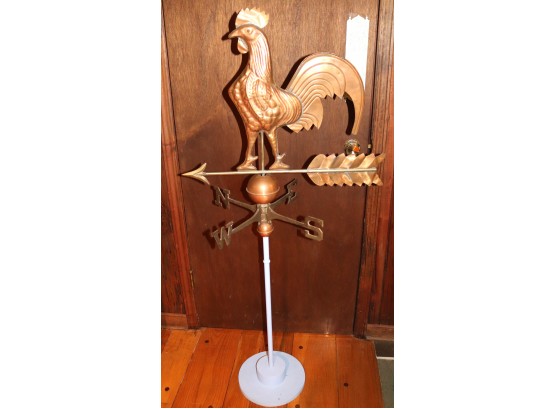 Vintage Copper Rooster Weathervane On A Metal Stand