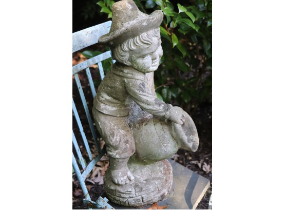 Vintage Cement Garden Statue Of A Boy With Pitcher