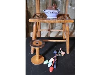 Vintage Collectibles Includes A Small Wood Stool & Shoe Forms