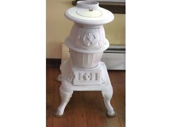 Antique UMCO Cast Metal Pot Belly Stove Painted White