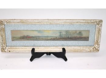 104.Signed Painted Watercolor Scene By Artist M. Howard In A Distressed Matted Wood Frame