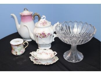 Vintage Porcelain Includes Tea Cup, Pitcher, Hand Painted Kettle & Hand Painted Trays From Austria