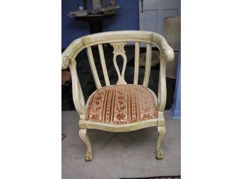 Vintage Carved Wood Chair With Custom Corded Silk Like Fabric In A Distressed Finish