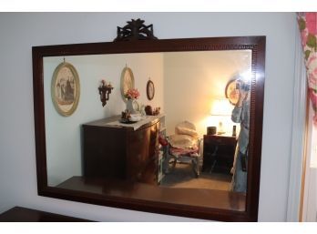 Vintage Irwin Wood Wall Mirror With A Carved Wood Crown, Key Pattern