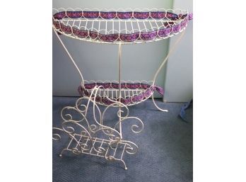Vintage Ornate Metal Planter Stand In A Painted White Finish Includes An Ornate Metal Magazine Stand Hold