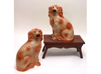 Pair Of Tall Vintage Regal Dogs In The Style Of Staffordshire With A Crackle Finish & Glass Eye