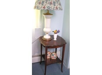 Vintage Table Lamp Converted From A Vase & Carved Wood Side Table Includes Vintage Painted Bookends & Sma
