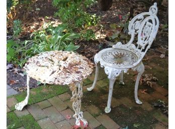 Vintage Cast Metal Garden Side Table & Chair