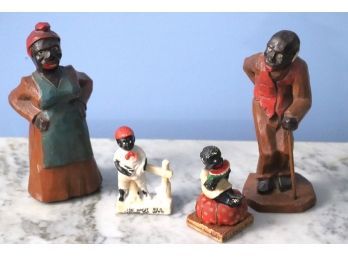 Collection Of Vintage Americana Folk Art Includes Hand Carved Wood Figurines