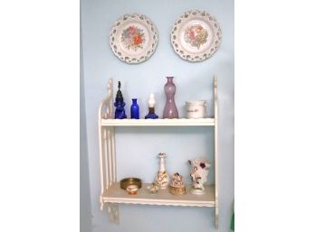 Vintage Wood Shelf & Decorative Collectibles
